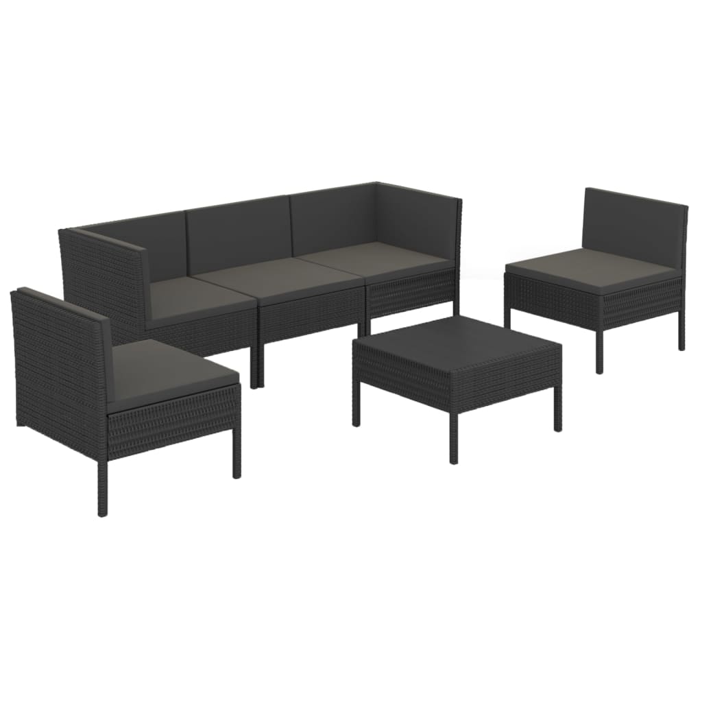 6-delige Loungeset met kussens poly rattan zwart is nu te koop bij PeponiXL, paradijselijk wonen!