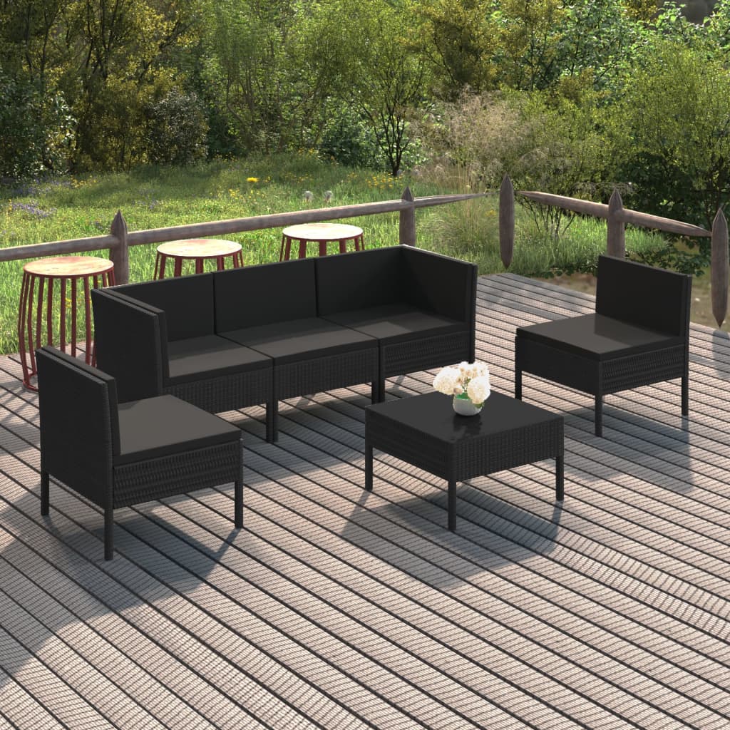6-delige Loungeset met kussens poly rattan zwart is nu te koop bij PeponiXL, paradijselijk wonen!