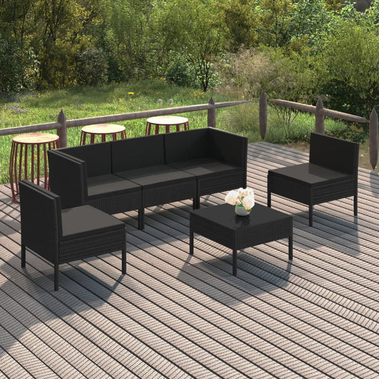 6-delige Loungeset met kussens poly rattan zwart is nu te koop bij PeponiXL, paradijselijk wonen!