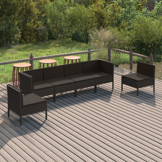 6-delige Loungeset met kussens poly rattan zwart is nu te koop bij PeponiXL, paradijselijk wonen!