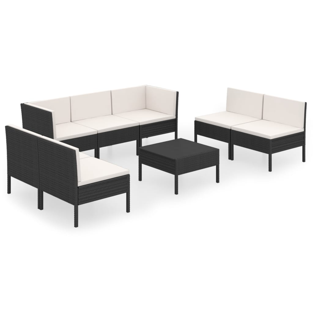 8-delige Loungeset met kussens poly rattan zwart is nu te koop bij PeponiXL, paradijselijk wonen!