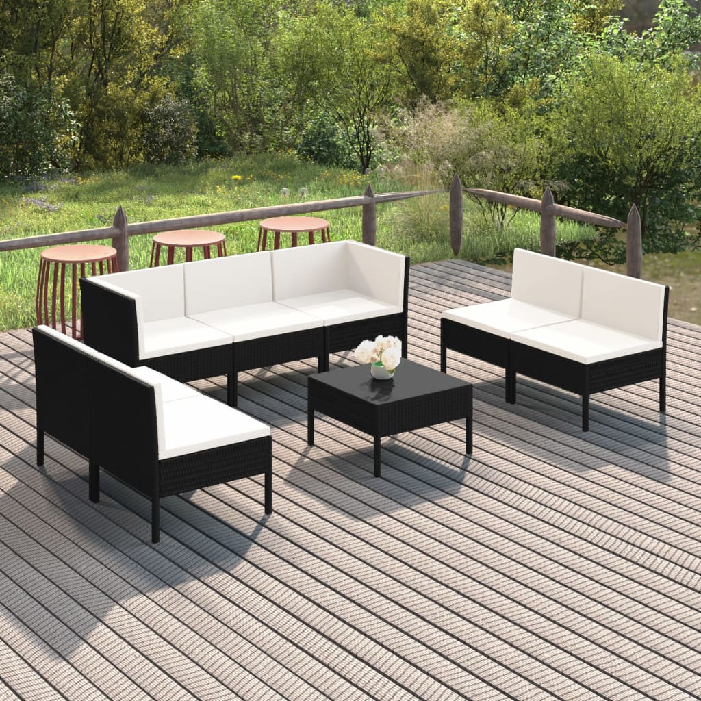 8-delige Loungeset met kussens poly rattan zwart is nu te koop bij PeponiXL, paradijselijk wonen!