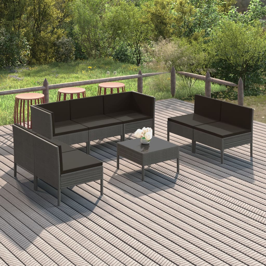 8-delige Loungeset met kussens poly rattan grijs is nu te koop bij PeponiXL, paradijselijk wonen!
