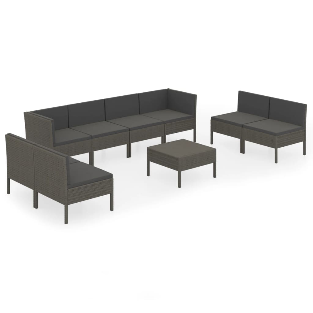 9-delige Loungeset met kussens poly rattan grijs is nu te koop bij PeponiXL, paradijselijk wonen!