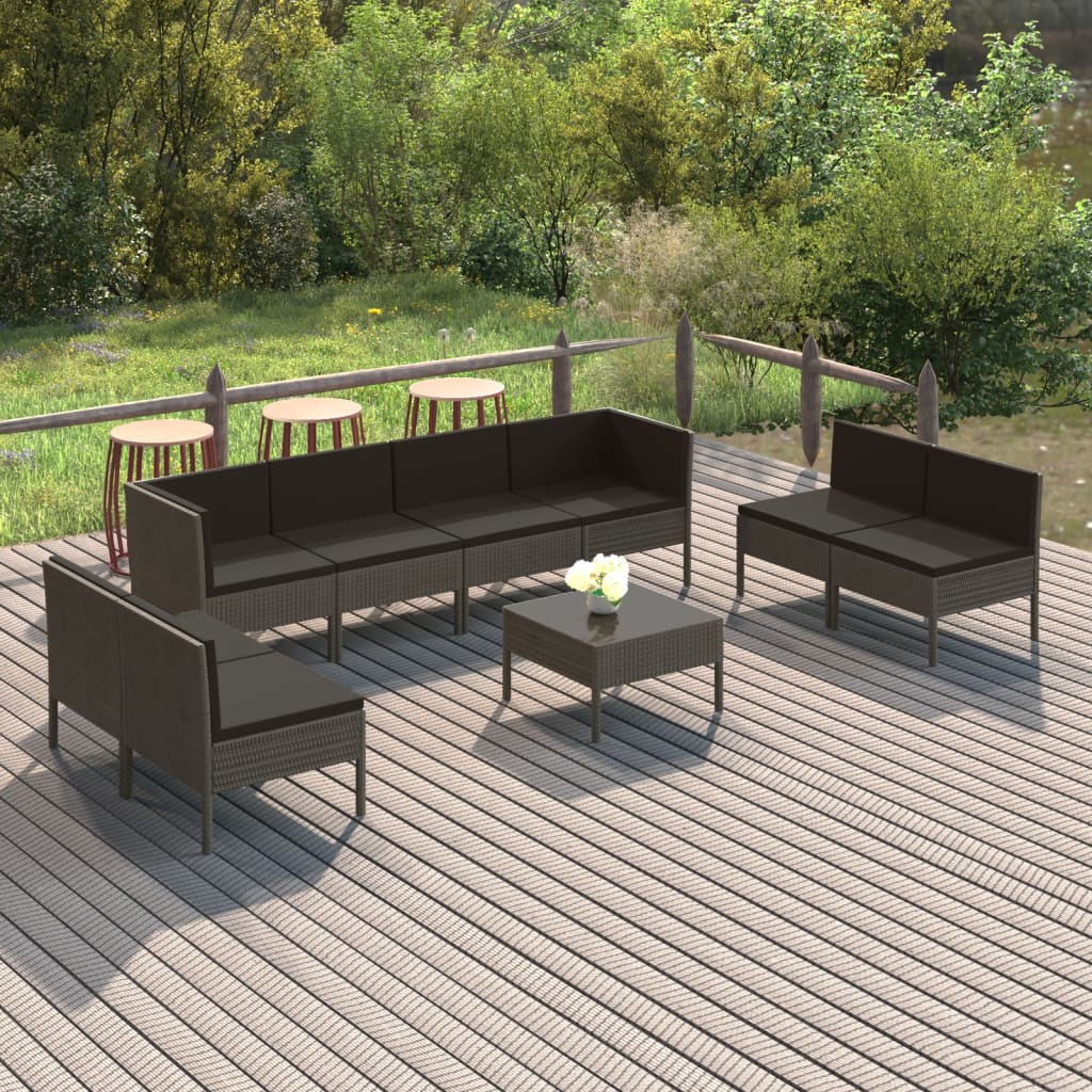 9-delige Loungeset met kussens poly rattan grijs is nu te koop bij PeponiXL, paradijselijk wonen!