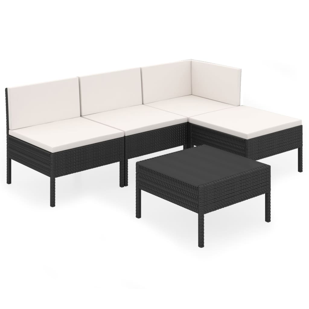 5-delige Loungeset met kussens poly rattan zwart is nu te koop bij PeponiXL, paradijselijk wonen!