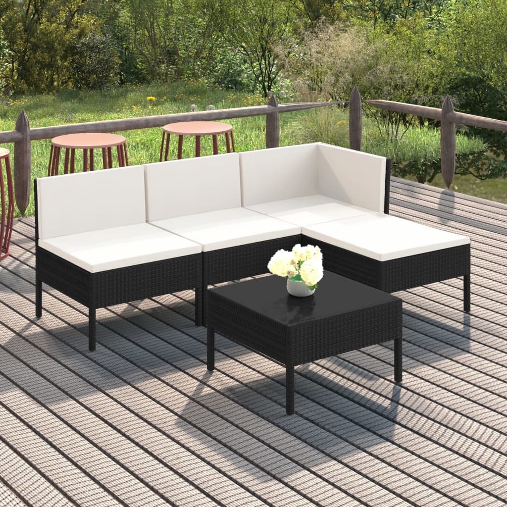5-delige Loungeset met kussens poly rattan zwart is nu te koop bij PeponiXL, paradijselijk wonen!