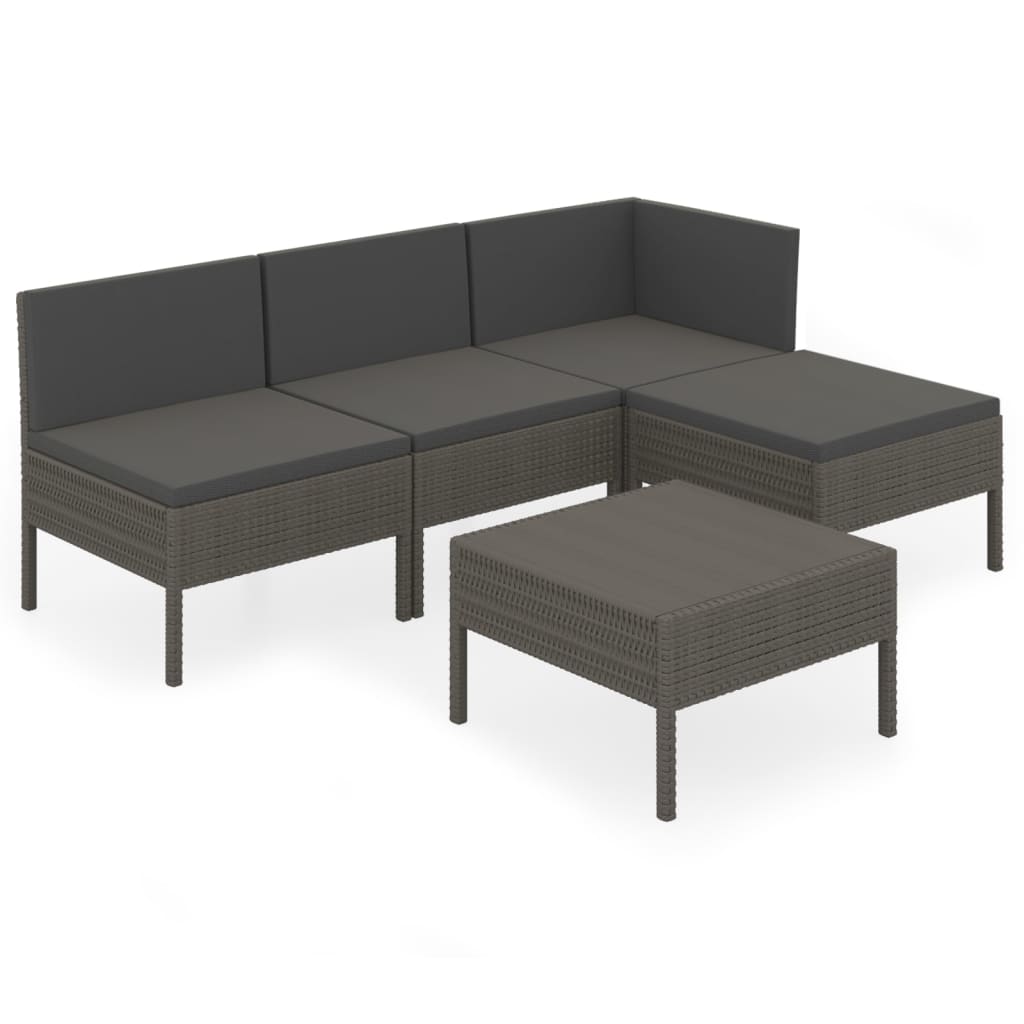 5-delige Loungeset met kussens poly rattan grijs is nu te koop bij PeponiXL, paradijselijk wonen!