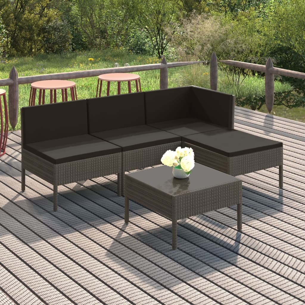 5-delige Loungeset met kussens poly rattan grijs is nu te koop bij PeponiXL, paradijselijk wonen!