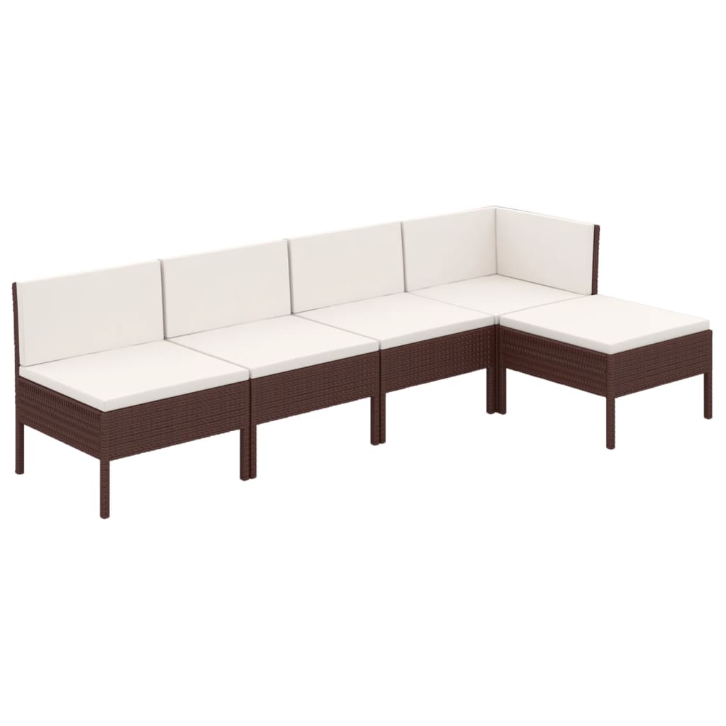 5-delige Loungeset met kussens poly rattan bruin is nu te koop bij PeponiXL, paradijselijk wonen!