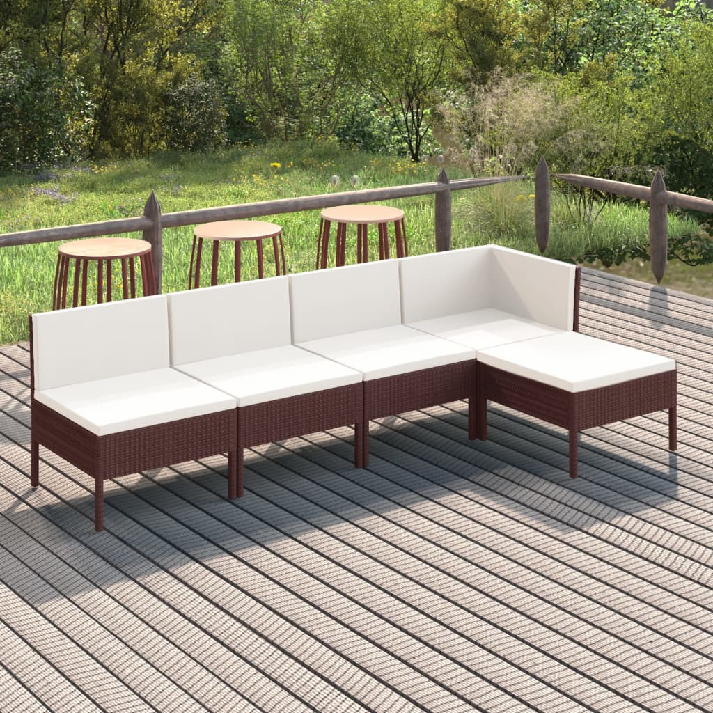 5-delige Loungeset met kussens poly rattan bruin is nu te koop bij PeponiXL, paradijselijk wonen!