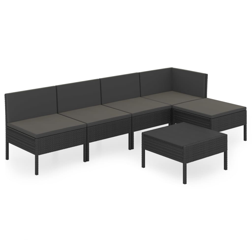 6-delige Loungeset met kussens poly rattan zwart is nu te koop bij PeponiXL, paradijselijk wonen!