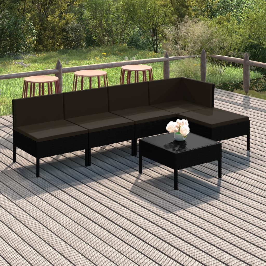6-delige Loungeset met kussens poly rattan zwart is nu te koop bij PeponiXL, paradijselijk wonen!