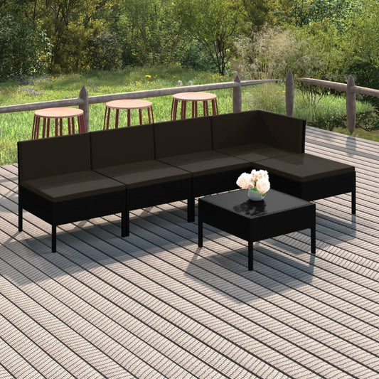 6-delige Loungeset met kussens poly rattan zwart is nu te koop bij PeponiXL, paradijselijk wonen!