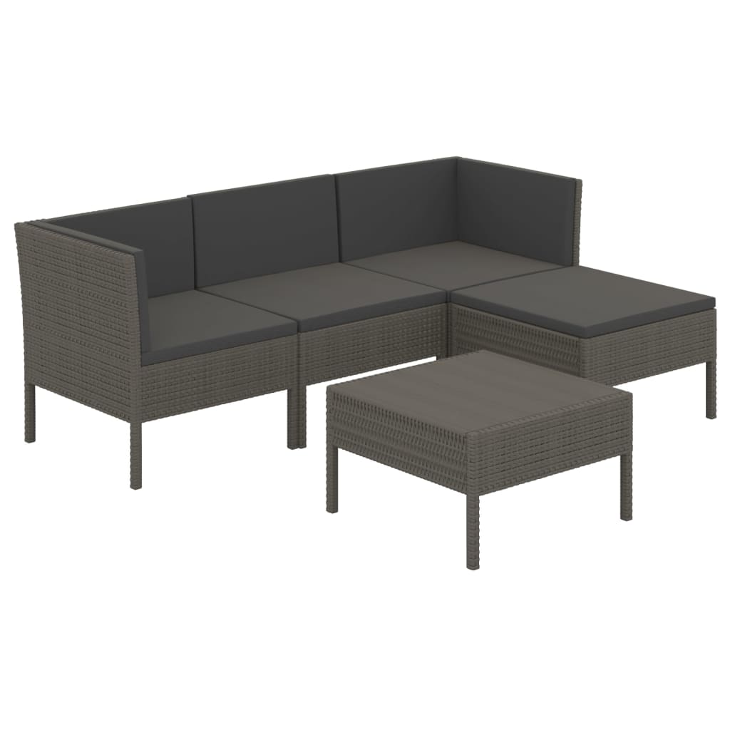 5-delige Loungeset met kussens poly rattan grijs is nu te koop bij PeponiXL, paradijselijk wonen!