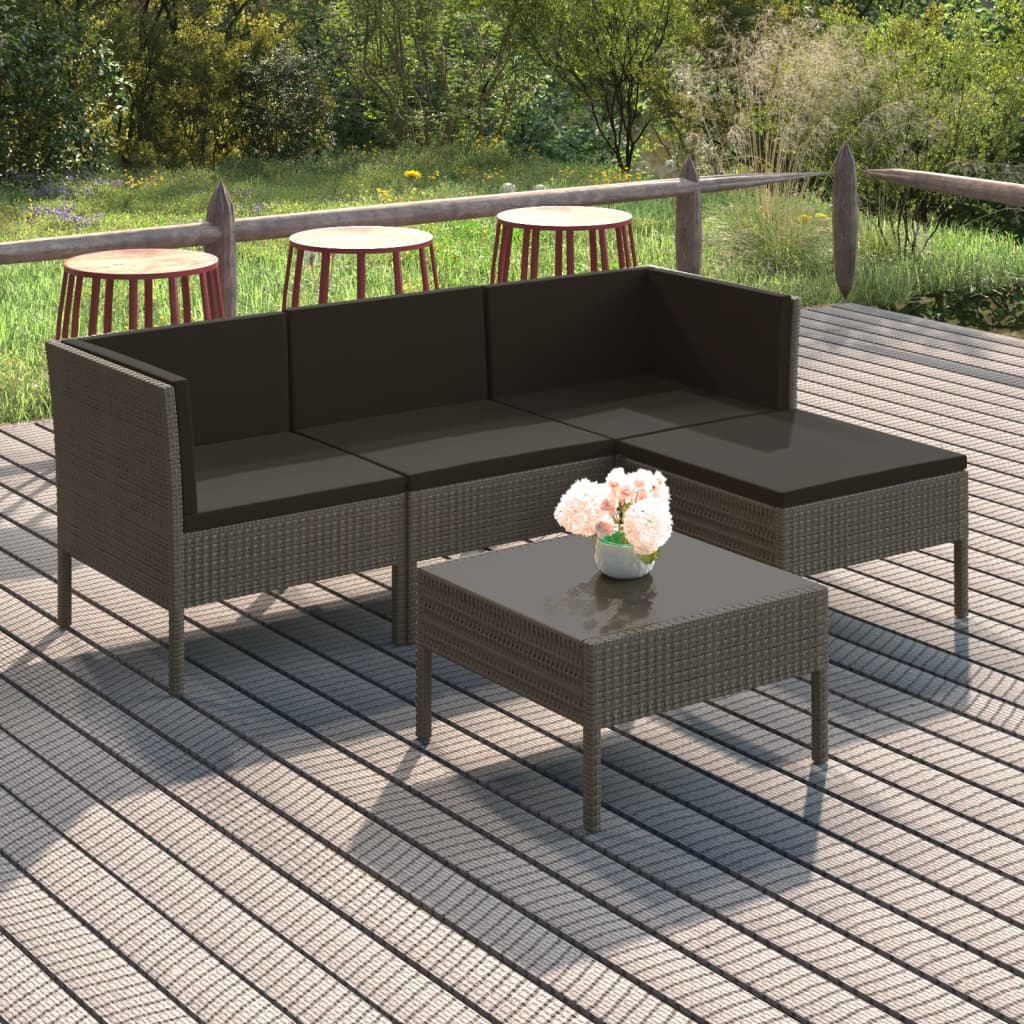 5-delige Loungeset met kussens poly rattan grijs is nu te koop bij PeponiXL, paradijselijk wonen!