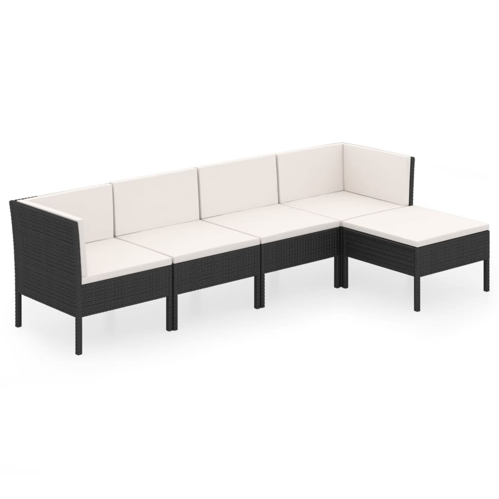5-delige Loungeset met kussens poly rattan zwart is nu te koop bij PeponiXL, paradijselijk wonen!