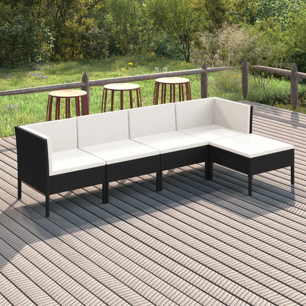 5-delige Loungeset met kussens poly rattan zwart is nu te koop bij PeponiXL, paradijselijk wonen!