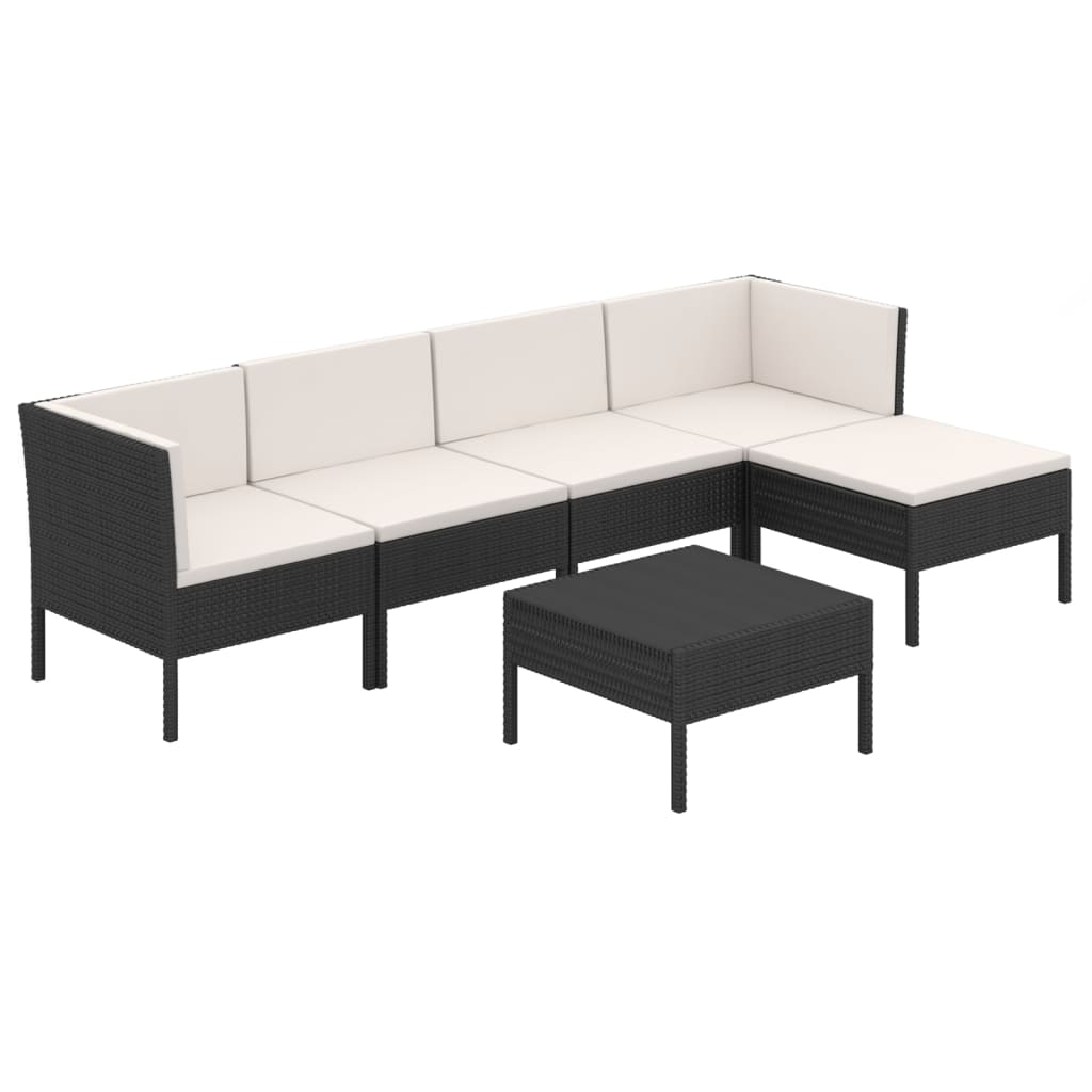 6-delige Loungeset met kussens poly rattan zwart is nu te koop bij PeponiXL, paradijselijk wonen!
