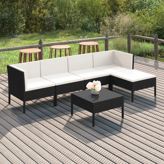 6-delige Loungeset met kussens poly rattan zwart is nu te koop bij PeponiXL, paradijselijk wonen!