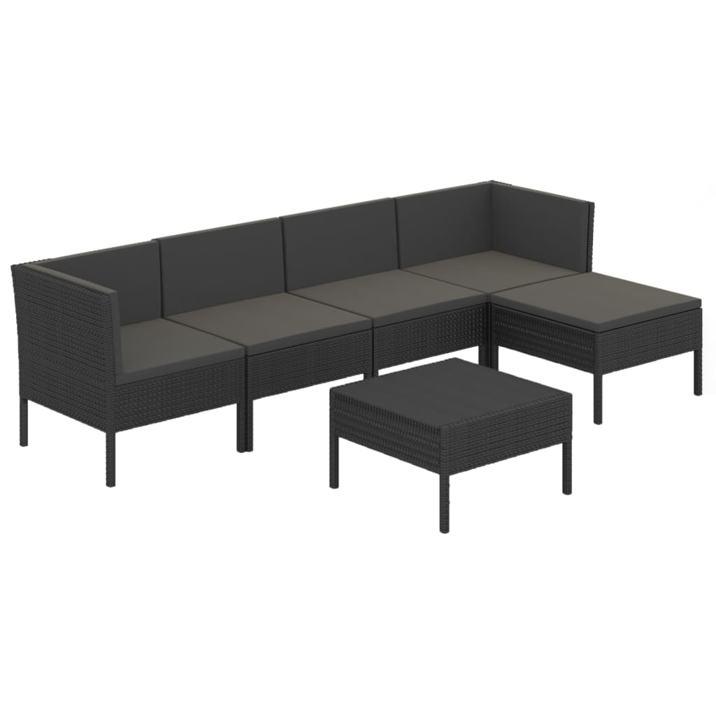 6-delige Loungeset met kussens poly rattan zwart is nu te koop bij PeponiXL, paradijselijk wonen!