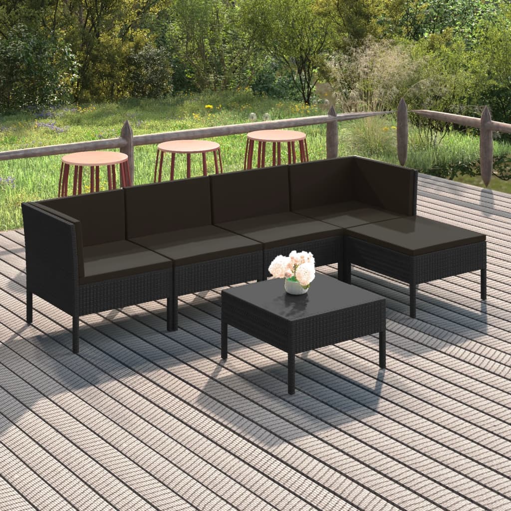 6-delige Loungeset met kussens poly rattan zwart is nu te koop bij PeponiXL, paradijselijk wonen!