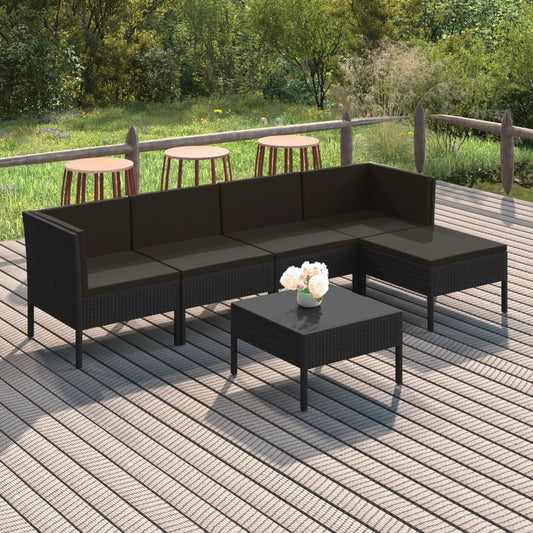 6-delige Loungeset met kussens poly rattan zwart is nu te koop bij PeponiXL, paradijselijk wonen!