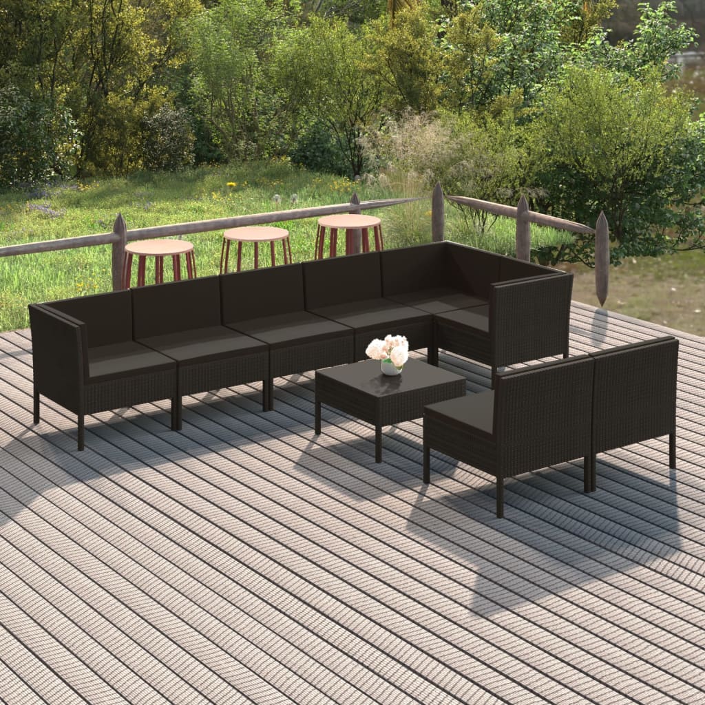 9-delige Loungeset met kussens poly rattan zwart is nu te koop bij PeponiXL, paradijselijk wonen!