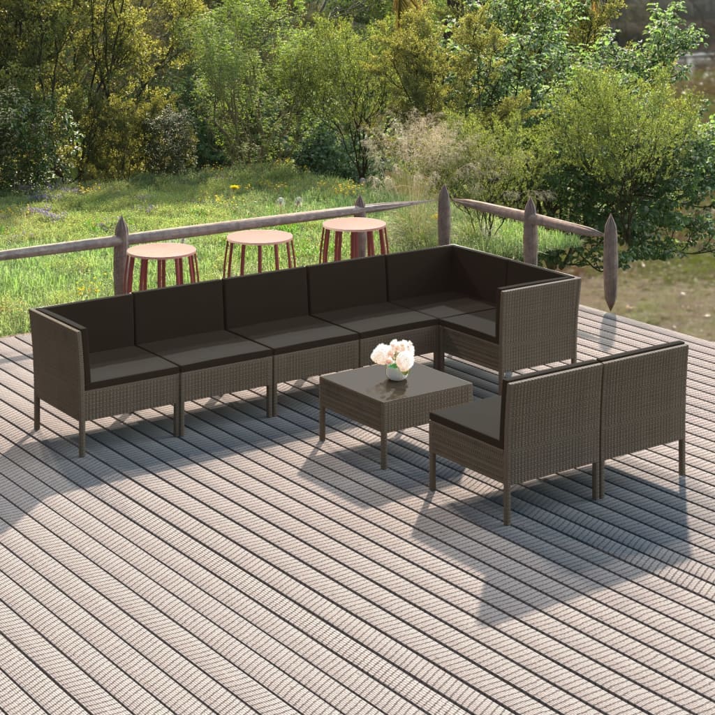 9-delige Loungeset met kussens poly rattan grijs is nu te koop bij PeponiXL, paradijselijk wonen!