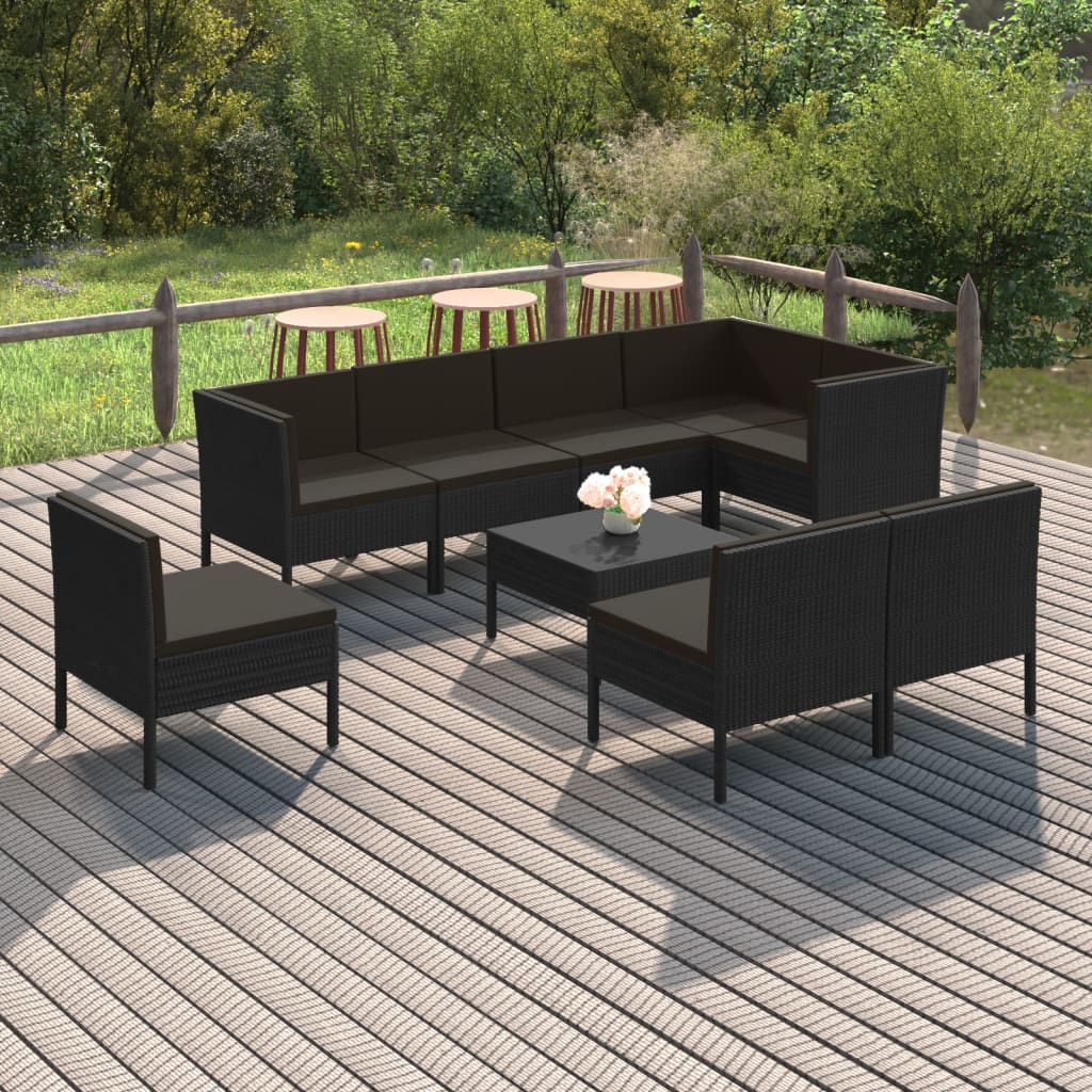 9-delige Loungeset met kussens poly rattan zwart is nu te koop bij PeponiXL, paradijselijk wonen!