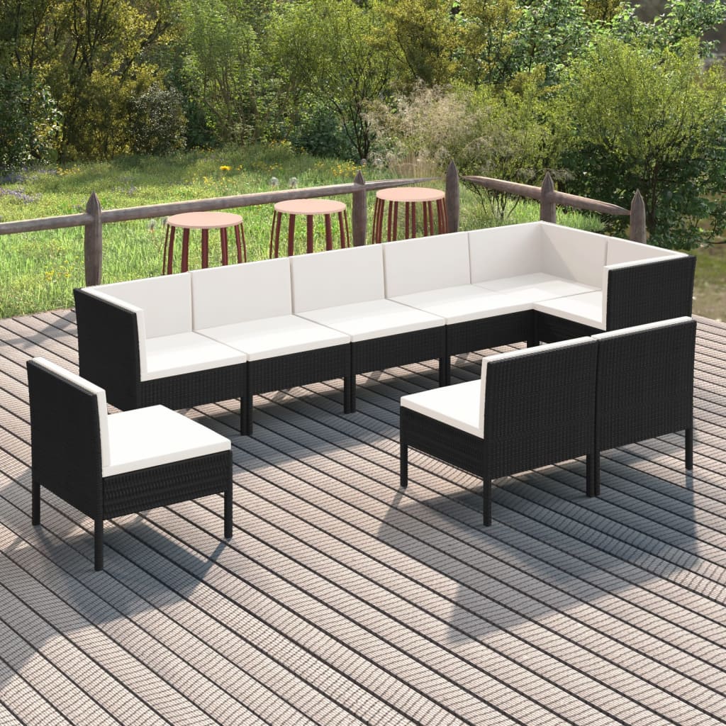 9-delige Loungeset met kussens poly rattan zwart is nu te koop bij PeponiXL, paradijselijk wonen!