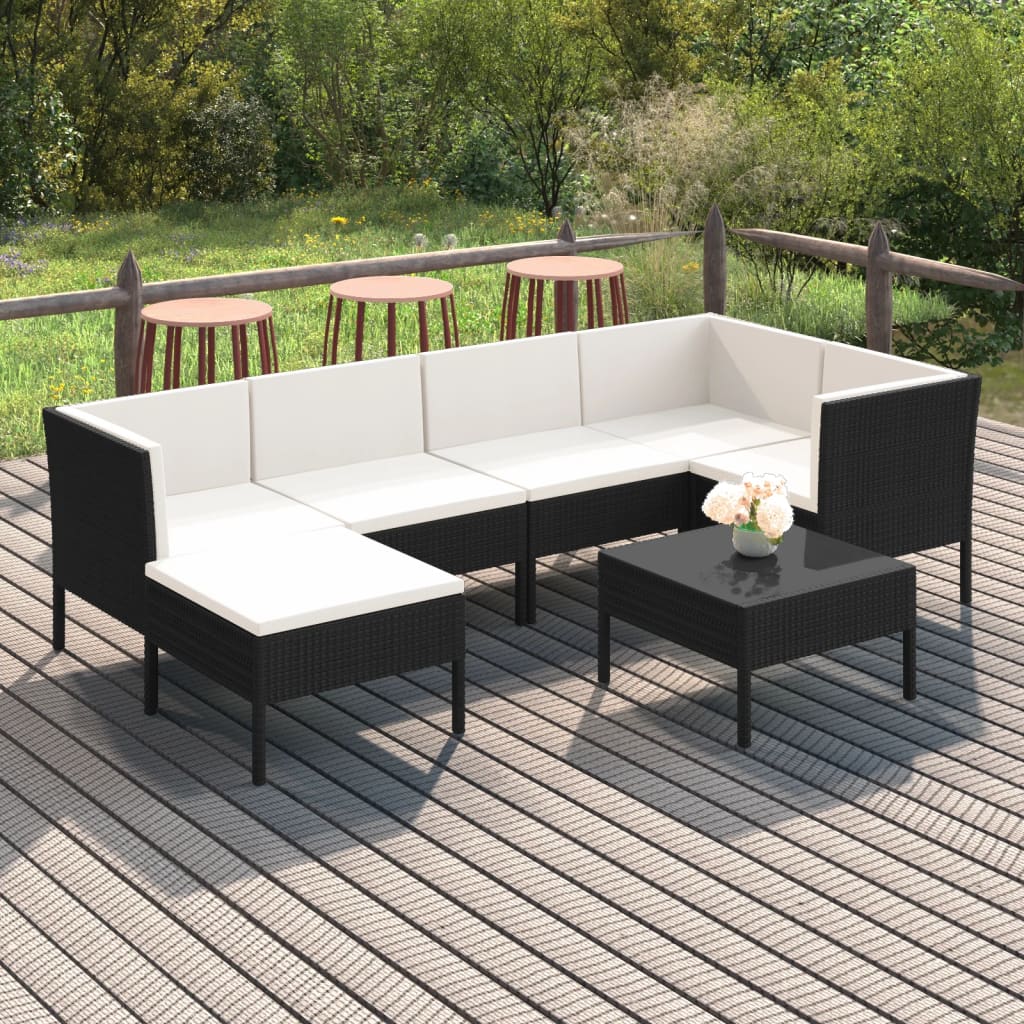 7-delige Loungeset met kussens poly rattan zwart is nu te koop bij PeponiXL, paradijselijk wonen!