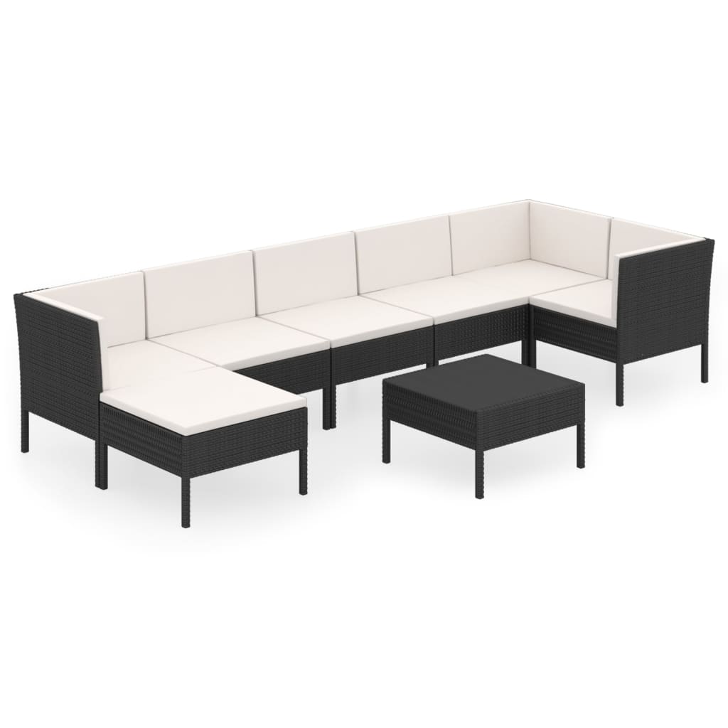 8-delige Loungeset met kussens poly rattan zwart is nu te koop bij PeponiXL, paradijselijk wonen!