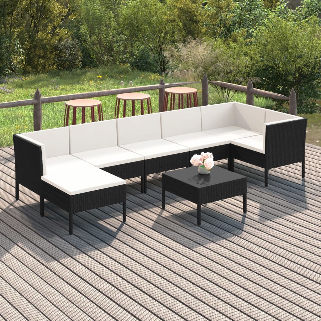 8-delige Loungeset met kussens poly rattan zwart is nu te koop bij PeponiXL, paradijselijk wonen!