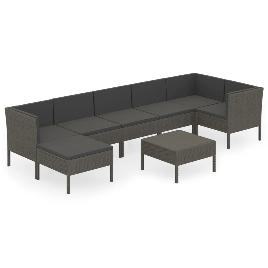 8-delige Loungeset met kussens poly rattan grijs