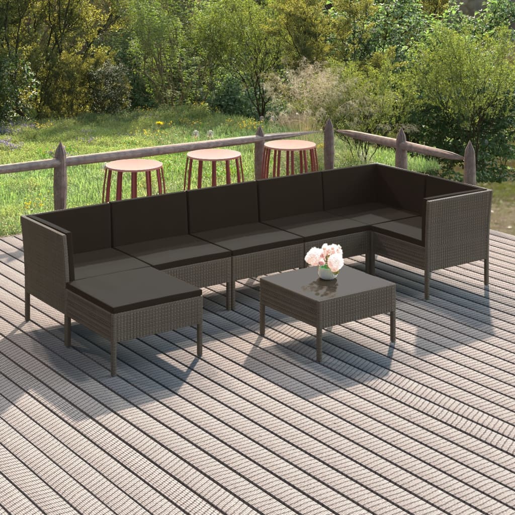 8-delige Loungeset met kussens poly rattan grijs