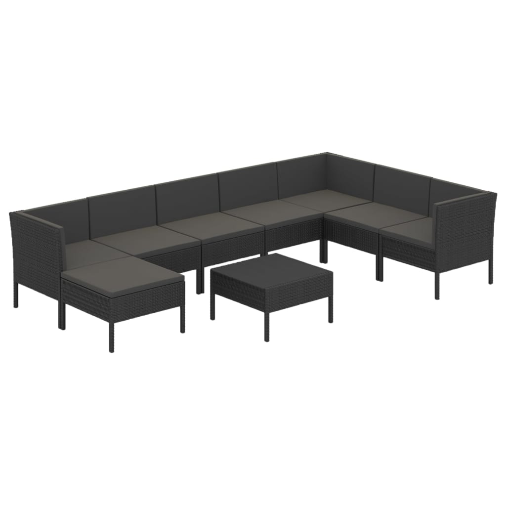 9-delige Loungeset met kussens poly rattan zwart is nu te koop bij PeponiXL, paradijselijk wonen!
