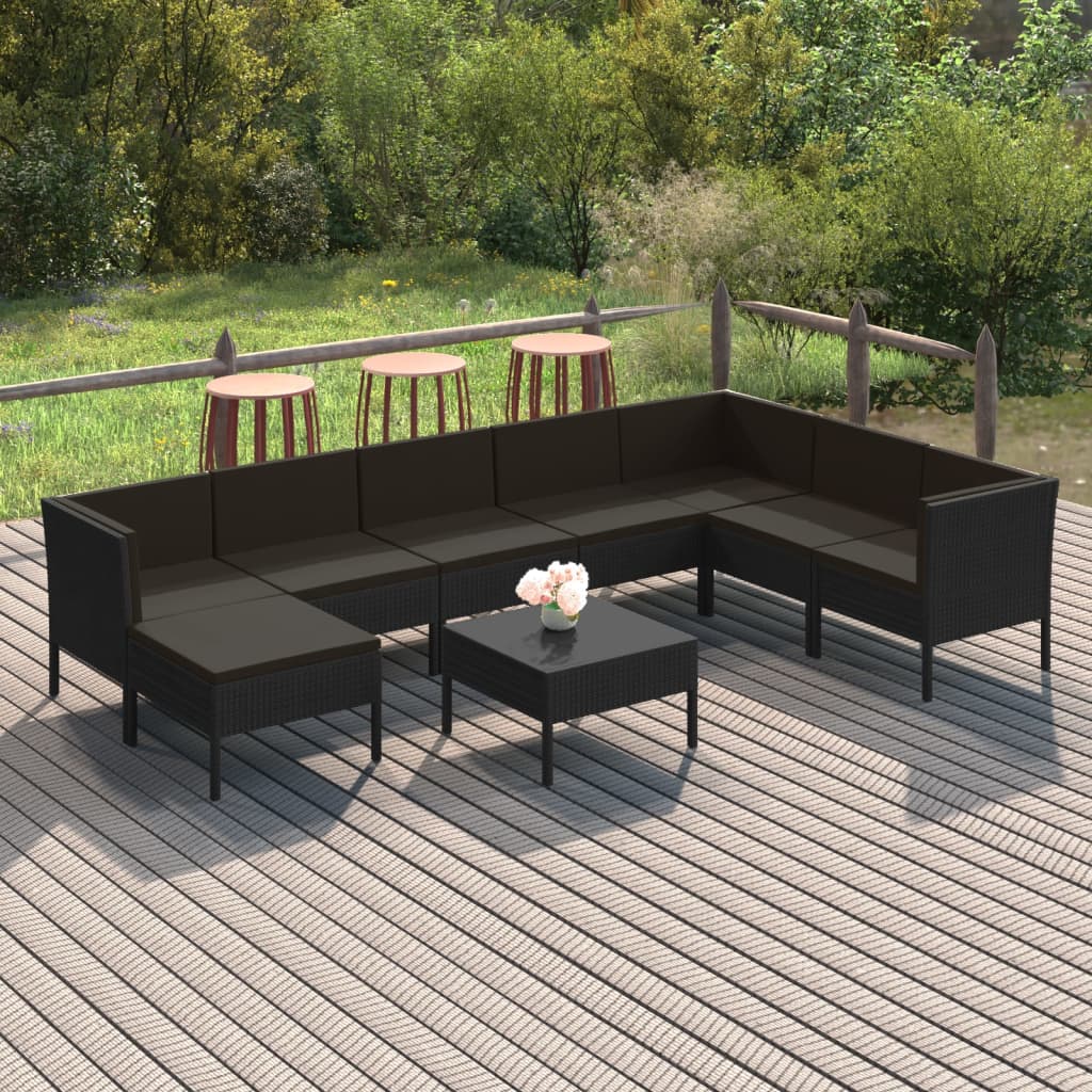 9-delige Loungeset met kussens poly rattan zwart is nu te koop bij PeponiXL, paradijselijk wonen!