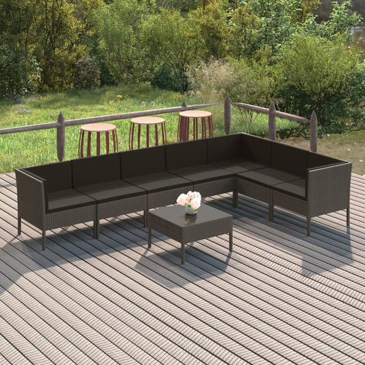 8-delige Loungeset met kussens poly rattan grijs is nu te koop bij PeponiXL, paradijselijk wonen!