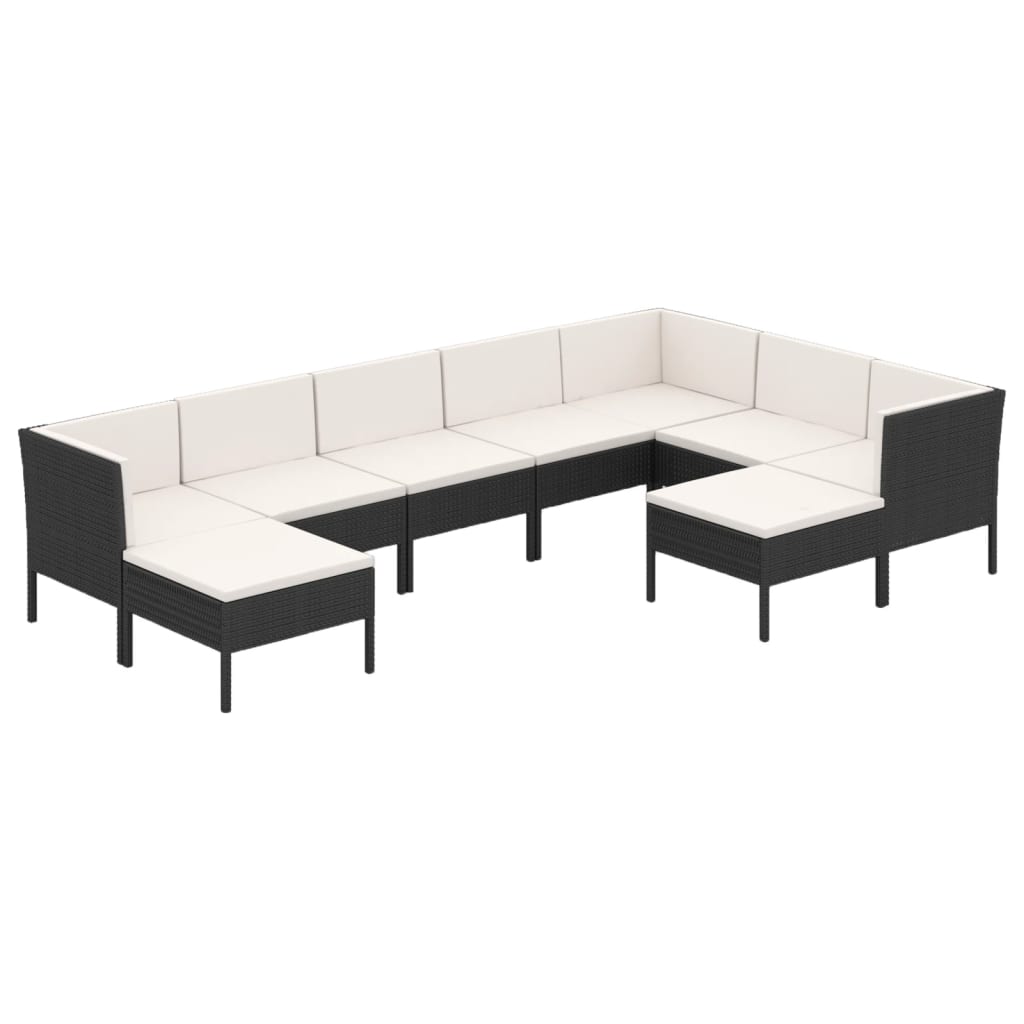 9-delige Loungeset met kussens poly rattan zwart is nu te koop bij PeponiXL, paradijselijk wonen!