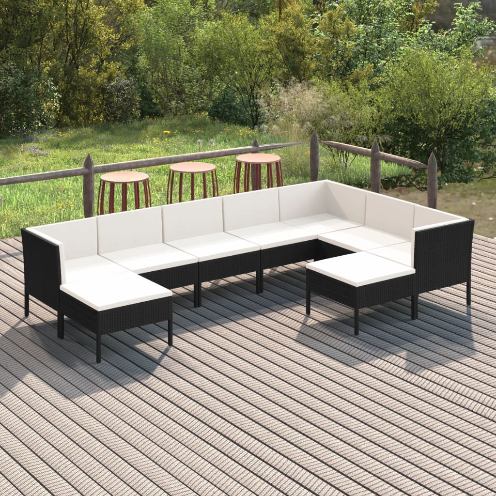 9-delige Loungeset met kussens poly rattan zwart is nu te koop bij PeponiXL, paradijselijk wonen!
