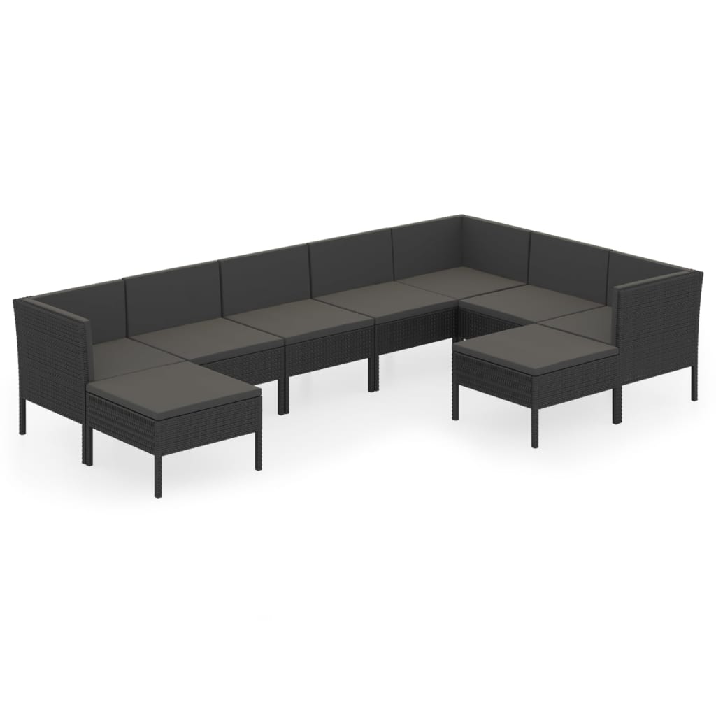 9-delige Loungeset met kussens poly rattan zwart is nu te koop bij PeponiXL, paradijselijk wonen!