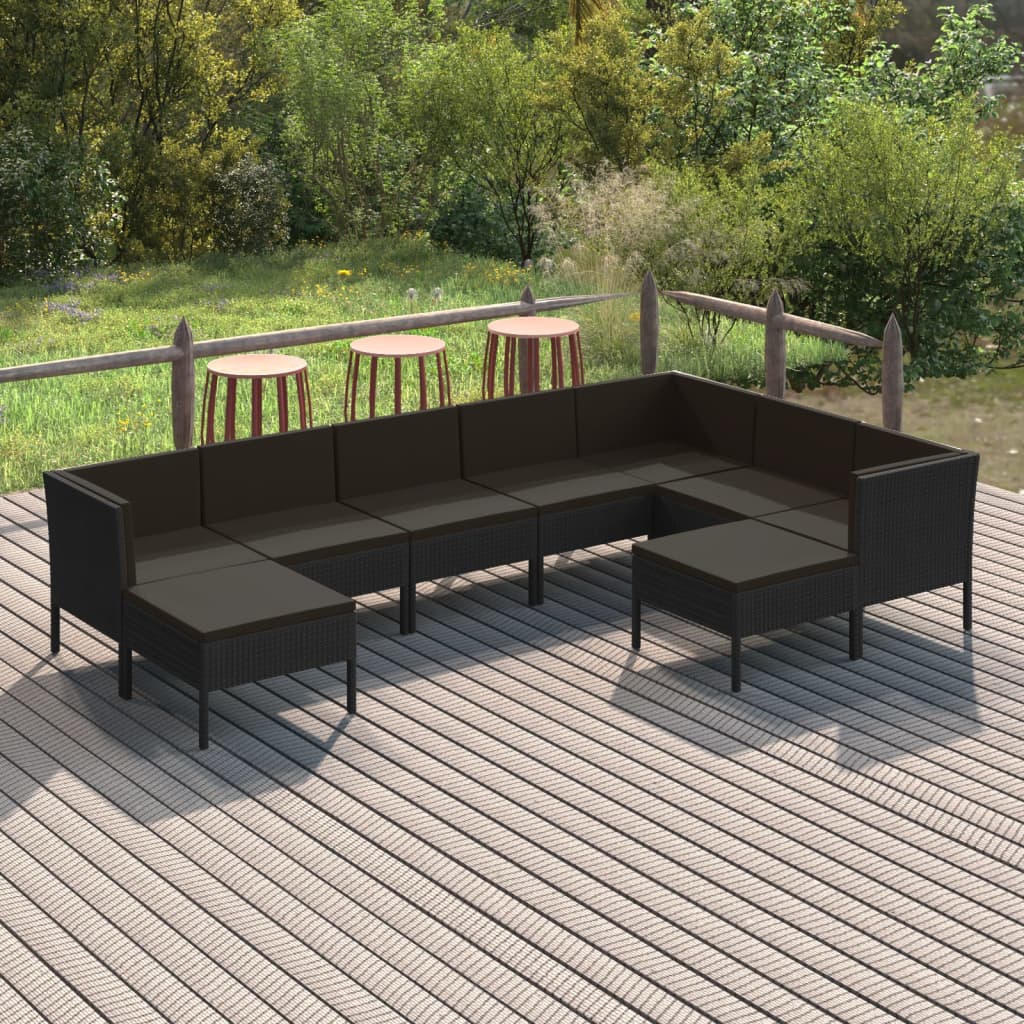 9-delige Loungeset met kussens poly rattan zwart is nu te koop bij PeponiXL, paradijselijk wonen!