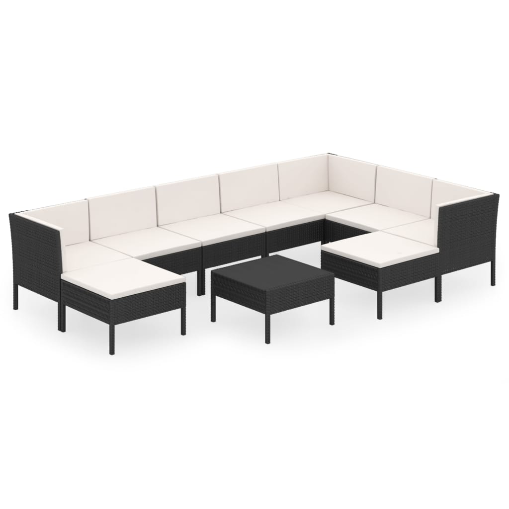 10-delige Loungeset met kussens poly rattan zwart is nu te koop bij PeponiXL, paradijselijk wonen!
