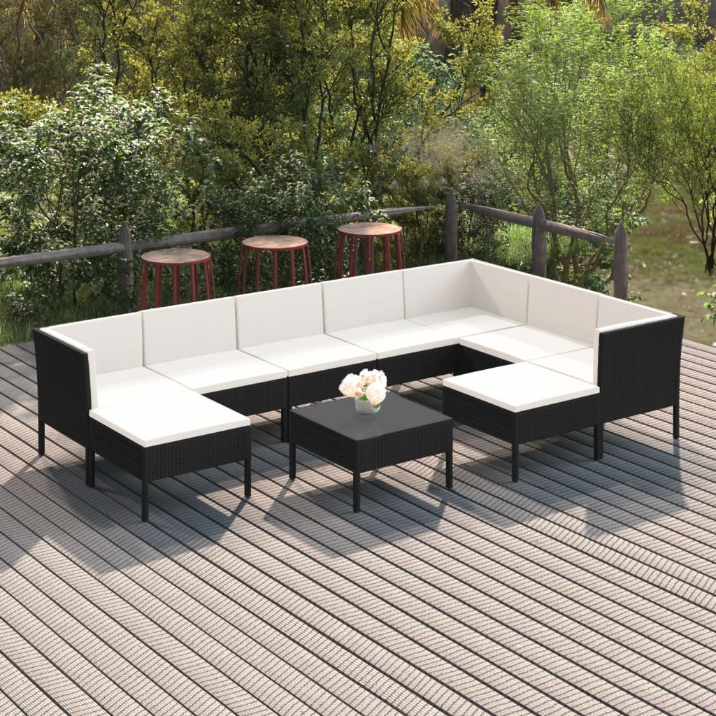 10-delige Loungeset met kussens poly rattan zwart is nu te koop bij PeponiXL, paradijselijk wonen!