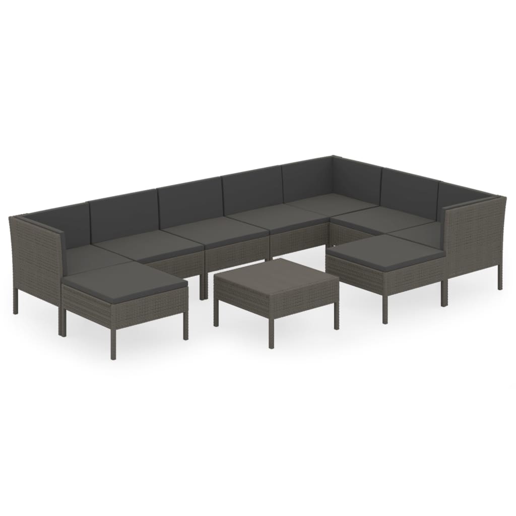 10-delige Loungeset met kussens poly rattan grijs is nu te koop bij PeponiXL, paradijselijk wonen!