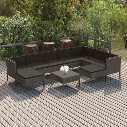 10-delige Loungeset met kussens poly rattan grijs is nu te koop bij PeponiXL, paradijselijk wonen!