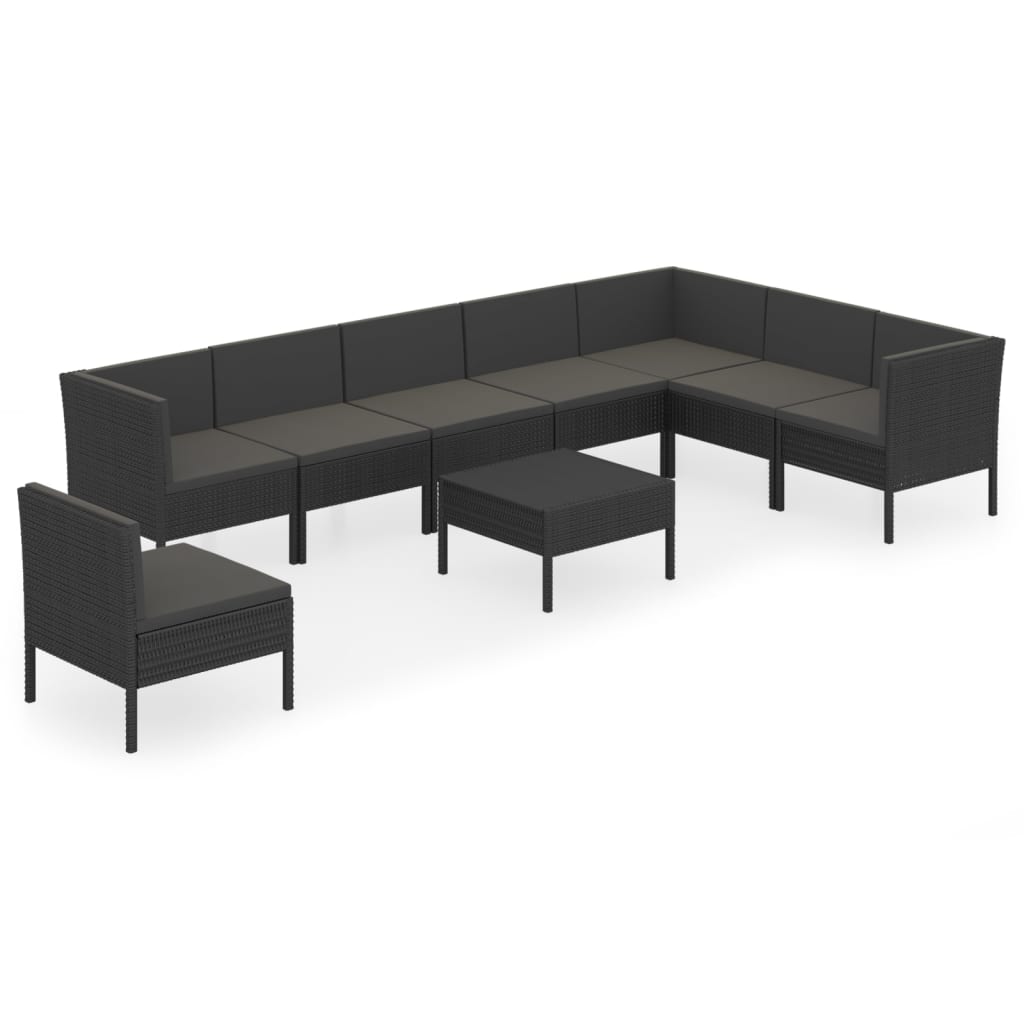9-delige Loungeset met kussens poly rattan zwart is nu te koop bij PeponiXL, paradijselijk wonen!