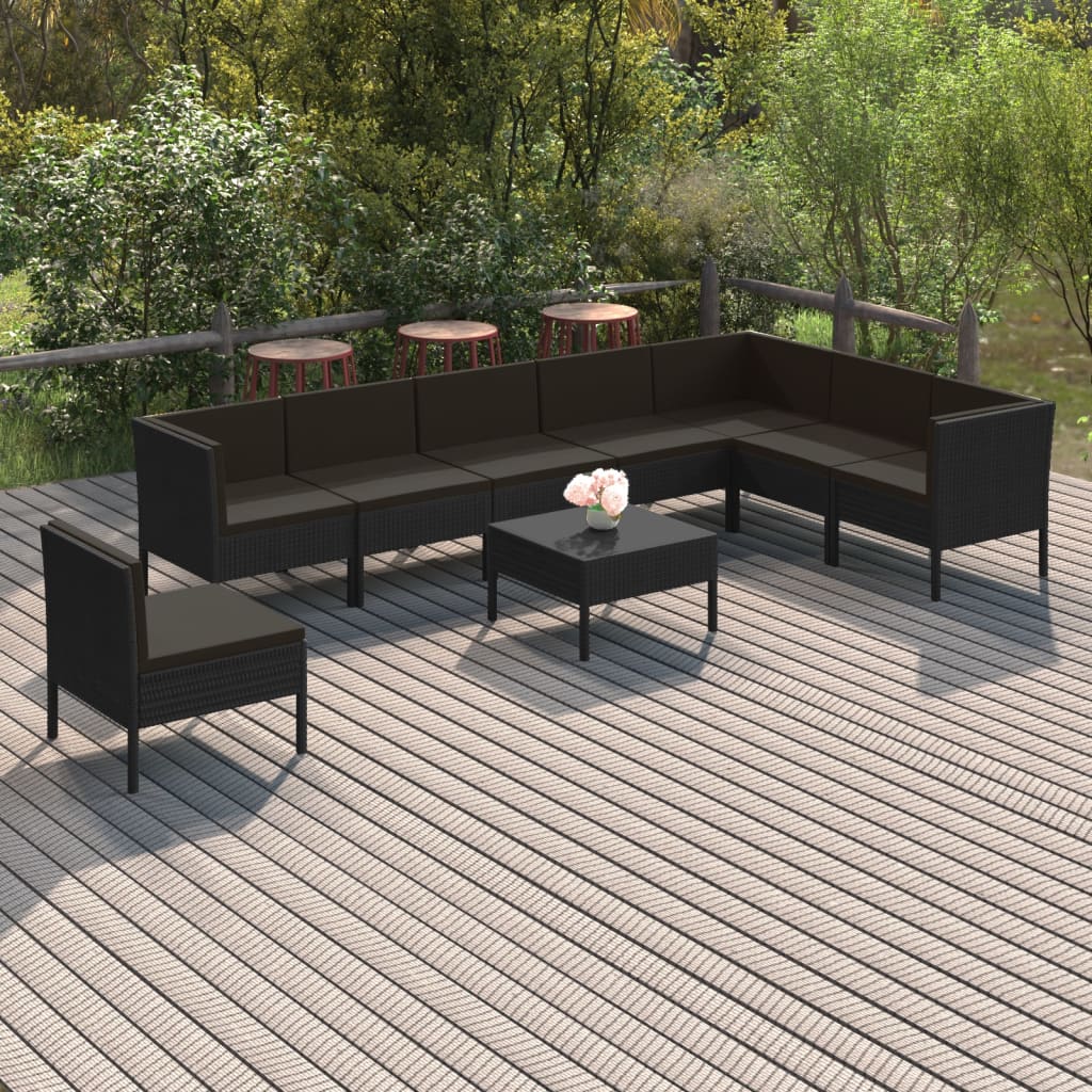 9-delige Loungeset met kussens poly rattan zwart is nu te koop bij PeponiXL, paradijselijk wonen!