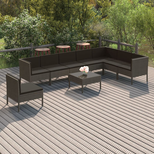 9-delige Loungeset met kussens poly rattan grijs is nu te koop bij PeponiXL, paradijselijk wonen!
